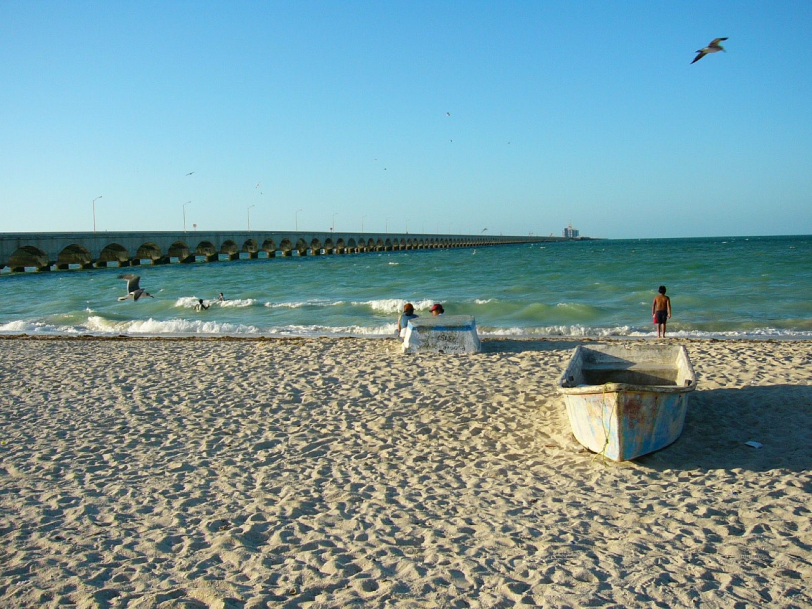 Long Progreso pier seen from the Gulf beach